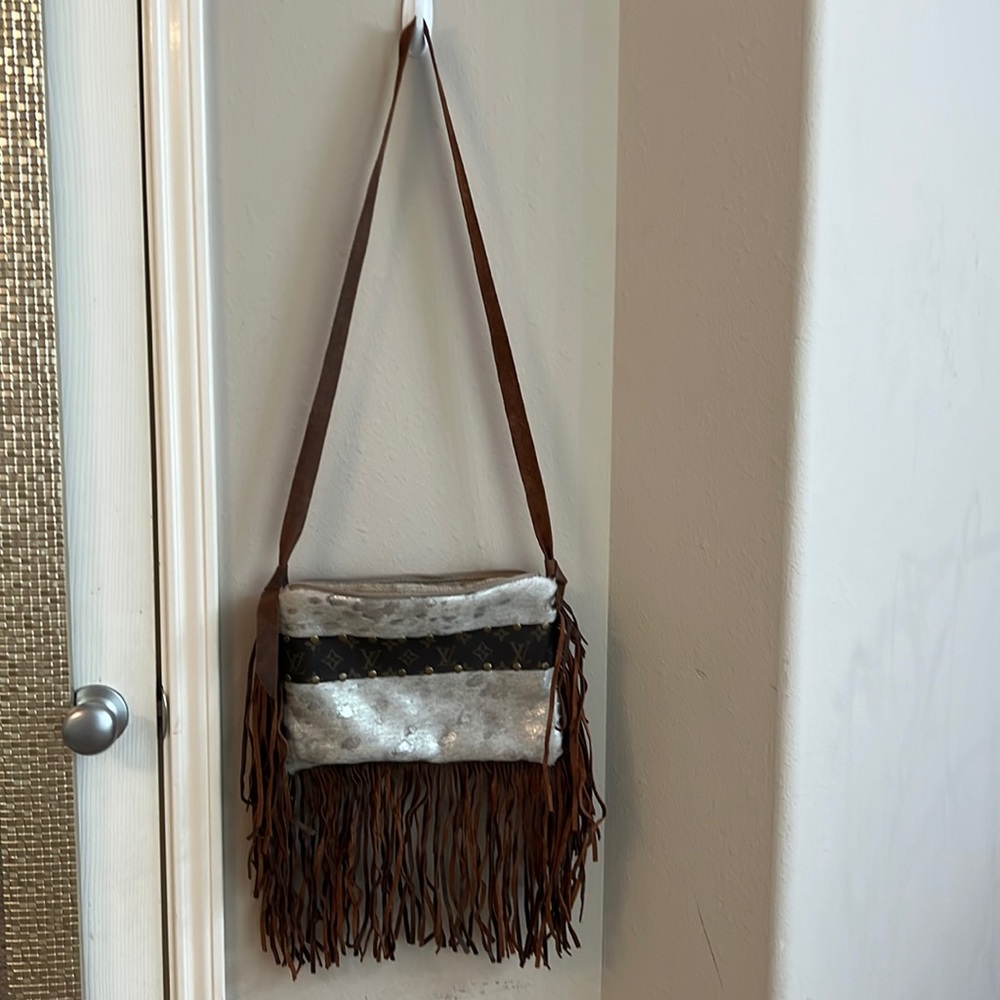 Faux Louis Vuitton leather fringe purse